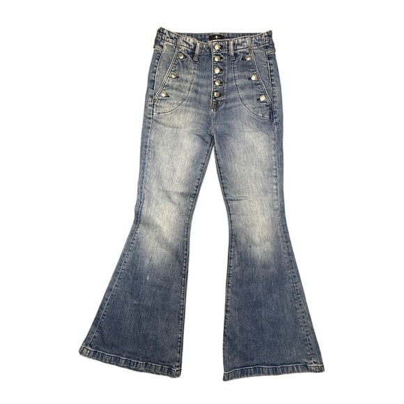 7 For All Mankind Denim - 7 For All Mankind Portia Megaflare Jeans High Rise Sailor Button Fly Blue 28